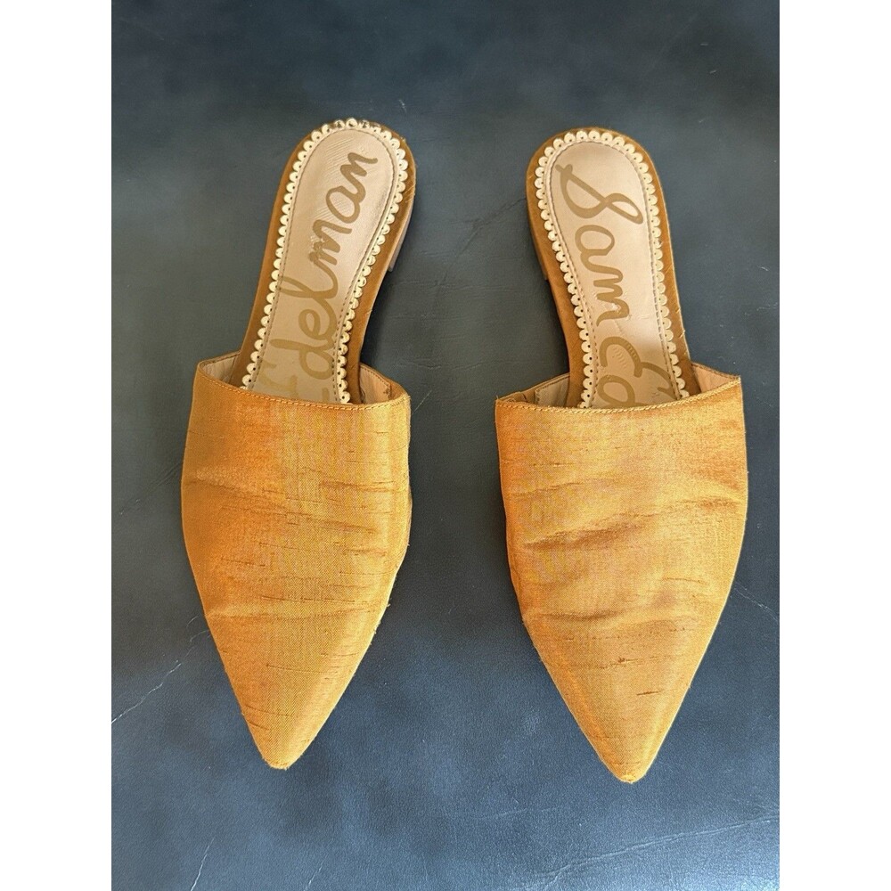 Sam Edelman Mules Womens 6.5 Orange Satin Pointed Toe Flat Slip On Shoes